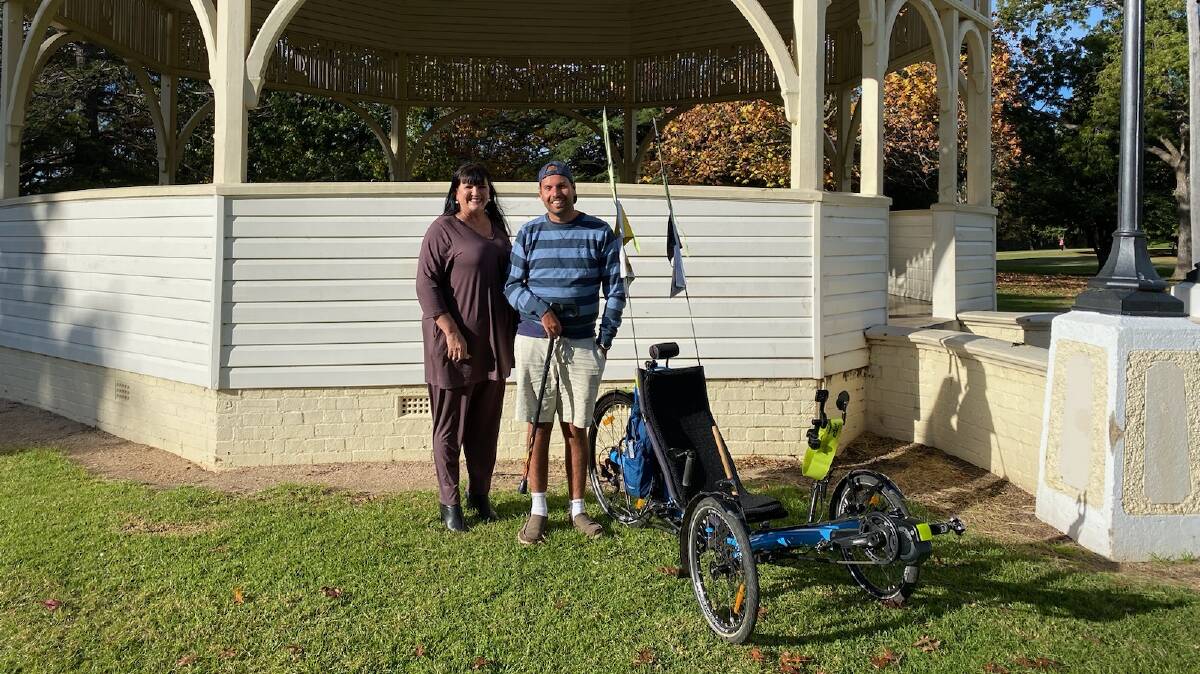 Mayor Bronwyn Petrie with Tommy Quick in Tenterfield on Sunday, April 30, where he stopped while on his 9000 ride. Picture supplied

