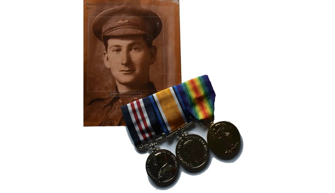 Private Albert Duck and his medals, including one for saving many lives in the battle for Hamel.